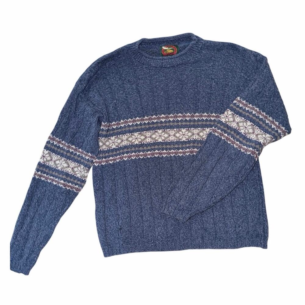 Vintage alps knit blue sweater cotton blend made in USA cottagecore wide ribbed